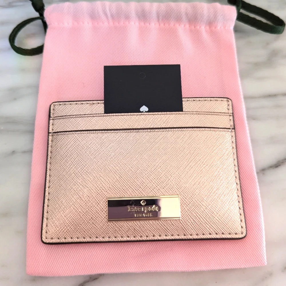 NWT Kate Spade Limited Edition Kenzie Saffia Cardholder Metallic Rose Gold